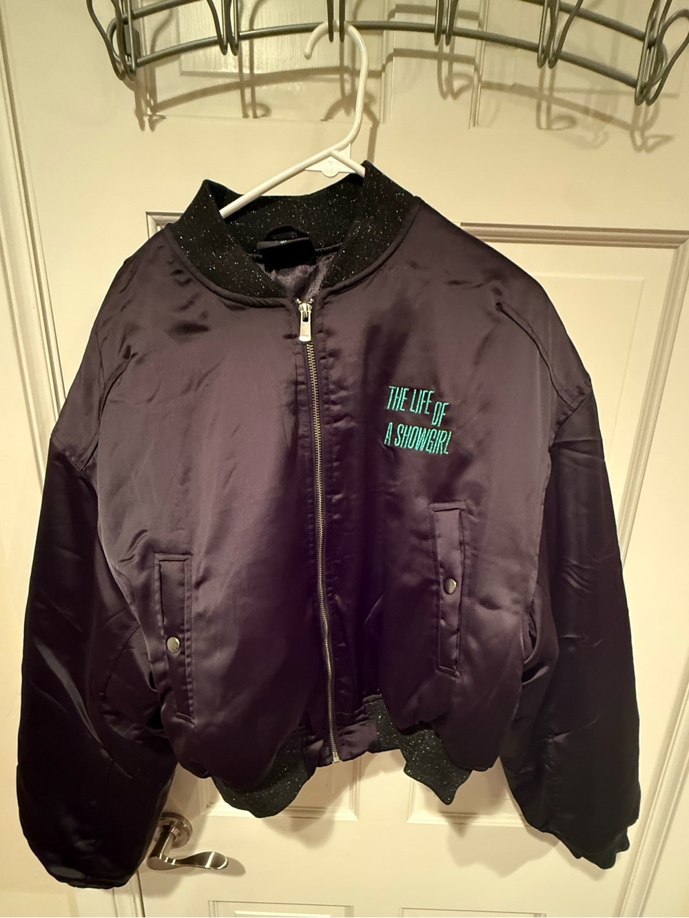 NWOT Taylor Swift The Life of a Showgirl Satin Bomber Black Jacket Medium